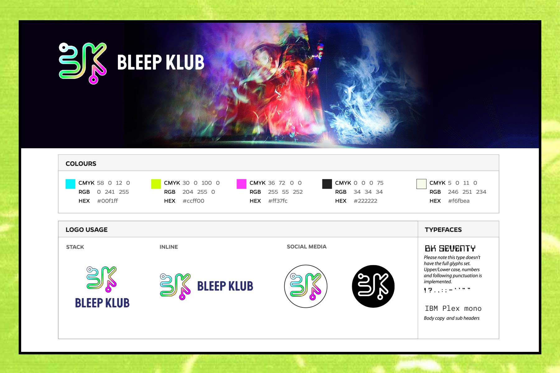 didier.co.uk - Web design, Graphic design and artwork for the music industry - Case study: Bleep Klub Branding guideline document